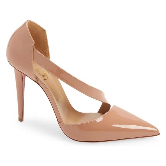 Christian Louboutin Astrid 100 Nude Patent Leather Cross Strap Heel Pump 42 - Picture 1 of 12